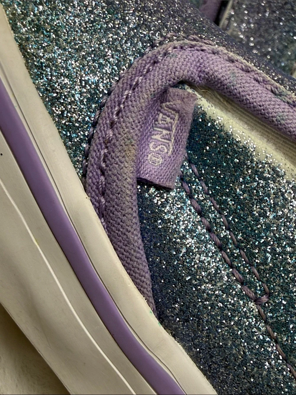 Vans Classic Slip-On Toddler 8 Glitter Iridescent Blue Purple Sparkle Shoes